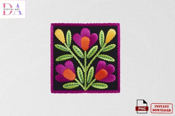 Bright Floral Embroidery Square PNG Review