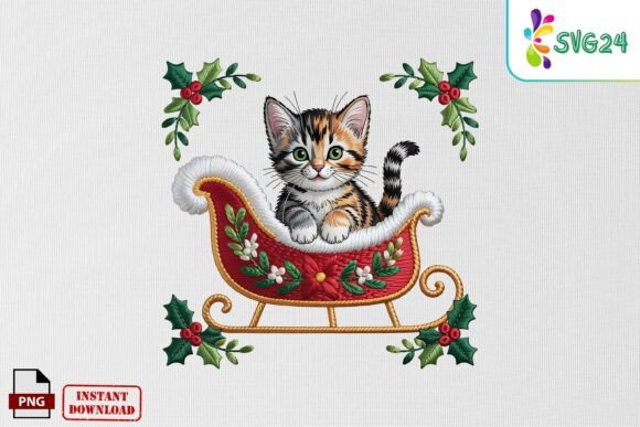 Review: Christmas Cat Sleigh Embroidery PNG